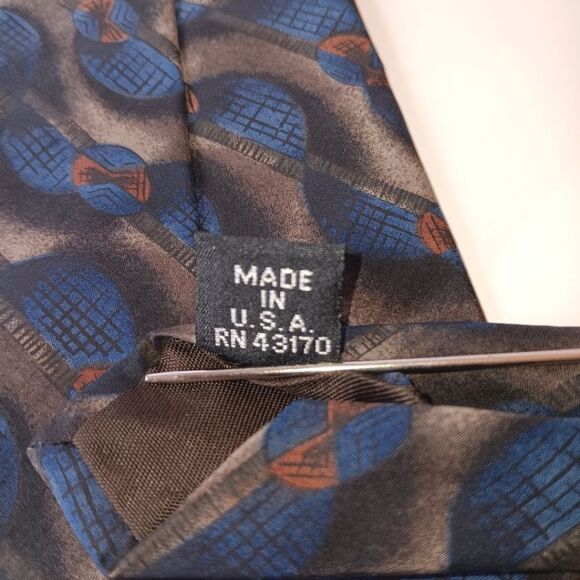 OSCAR DE LA RENTA Men’s Blue Brown Geometric Silk Tie Designer Classic Retro - Picture 7 of 7